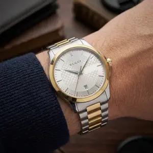 구찌 G-타임리스 38mm 콤비 남성 메탈 시계 YA126450