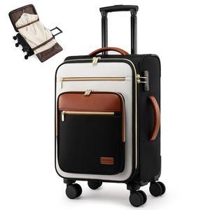 LOVEVOOK 여행 가방에 휴대하기 22x14x9 항공사 승인 360 무소음 회전 휠이 있는 20인치 경량 방수 여행 가방 TSA 잠금 수납 공간 대용량 여행 가방 블랙-흰색 화이트-브라운