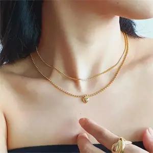 [다잇템]여자 하트초커 얇은체인 레이어 음볼 목걸이_P335685861