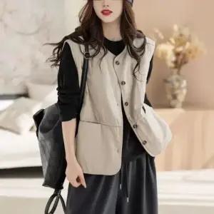 여사친 빈티지 캐주얼 패딩 트렌디 가을겨울 코트 따뜻한 민소매 겉감 아이템 조끼 HT4