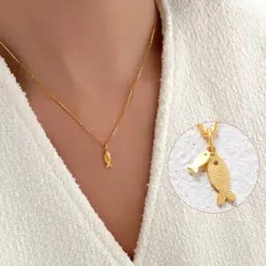 여자 순금 목걸이 더블 물고기 [리틀 스윔]