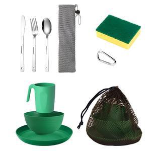 스카우트 캠핑 메시 키트 1인용 - 그릇 접시 컵 포크 스푼과 나이프가 포함된 도구 세트, 배낭 여행, 야외 하이킹 및 피크닉을 위한 백이 세트