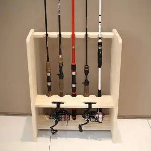 아름데코 JX20WG14 원목 낚시대 거치대-5구+릴 거치대