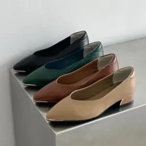 여자 사계절 베이직 편안한 고급 레더 플랫 단화