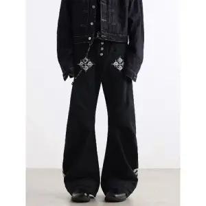 팬츠 청 남자 더블 밑단 커프스 프린트 배기핏 원픽1