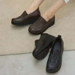 여자 고급 인조가죽 데일리 통굽 컴포트 로퍼