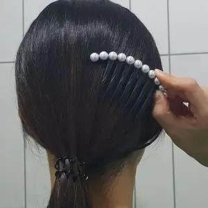 올림머리 일자형 진주 헤어빗핀