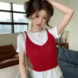 여성니트베스트 여성아우터조끼 여성데일리베스트 뜨개짜임 뷔스티에