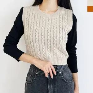 여성니트베스트 크롭 꽈배기 여자케이블 니트조끼 여성데일리베스트