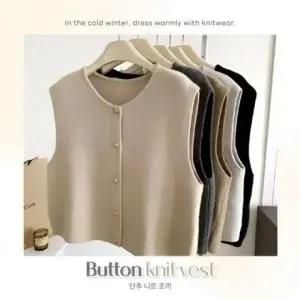 여성 봄 레이어드 니트 가을 단추 조끼 데 봄 데일리룩 단추 니트 레이어드 조끼 베스트 여성 가을