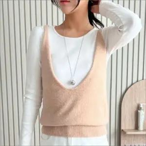 조끼 여자 민소매 V넥 딥 니트 레이어드 봄가을 조끼 니트 봄가을 베스트 여성
