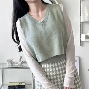 브이넥 니트 조끼 베스트 여성 크롭 니트 조끼 기본