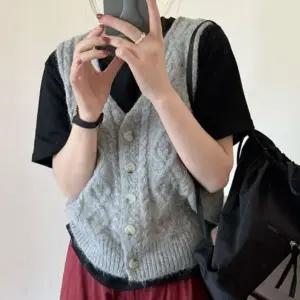 여자조끼 2컬러 여성패션베스트 니트 브이넥 여성조끼 여성 꽈배기
