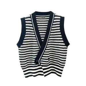 여성패션베스트 조끼 여자조끼 여성데일리베스트 여자베스트 니트 브이넥 패턴