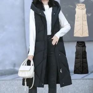 하이넥 여성조끼 슬림핏 롱 베스트 여성레이어드조끼 후드 여성