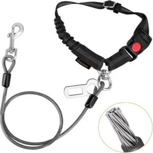 츄오버 씹는 방지 개 자동차 안전벨트 강철 케이블 액세서리 헤드레스트 구속 중형 대형견 츄어 헤비 듀티