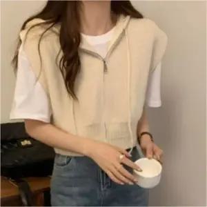 여자 후드 레이어드 조끼 3컬러 반집업 니트 베스트