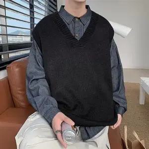 조끼 V넥 무지 레이어드 오버핏 니트 남성 베이직