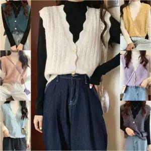 베스트 청순 레이어드 v넥 프릴 여성 여리 니트조끼