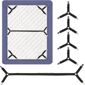 루예나 침대 시트 스트랩 4+1개 장착 클립 홀더 모서리용 업그레이드 삼각 매트리스 커버용 탄성 조절 소파