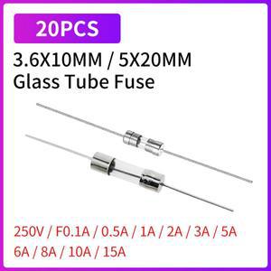 20개 유리관 퓨즈 250V 고속 작동 3.6×10mm 5×20mm 핀 포함 0.5A 1A 2A 3A 5A 6.3A 8A