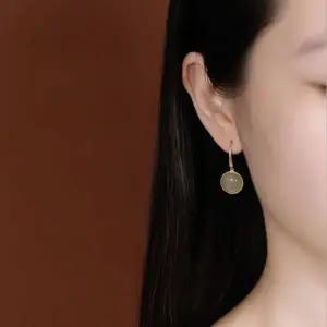 ( )시리즈 S925 청옥 자연주의 상감 비취 옥 골드 원형 귀걸이
