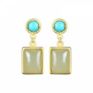( )원석 S925 써지컬 귀걸이 보석 골드 비취 옥 터키석