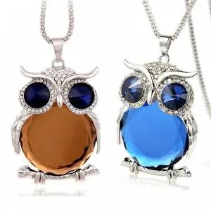 박스증정 긴 풍수 패션 목걸이 라인석 롱 부엉이 큰