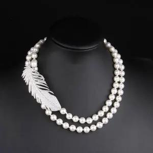 ( )스타일리쉬 롱 브로치겸용 럭셔리 긴 우아한 깃털 진주목걸이