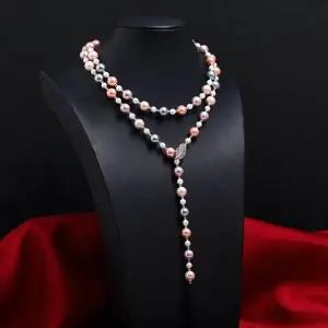 ( )롱 목걸이 쉘진주 핑크 삼색 흑진주 나뭇잎 긴 클립형