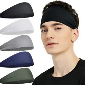 남성용 필라모르 스포츠 헤드밴드(5팩) 수분 흡수 운동 헤드밴드 러닝 사이클링 풋볼 요가 여성 및