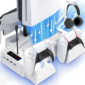 PS5 / 슬림 냉각 스테이션 PlayStation 포털 및 컨트롤러 충전 5용 스탠드 충전기 도크 액세서리 쿨러 팬