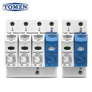 TOMZN AC SPD 딘 레일 1P+NPE 50KA T1 T2 385V 255V 가정용 서지 보호기 저전압 장치
