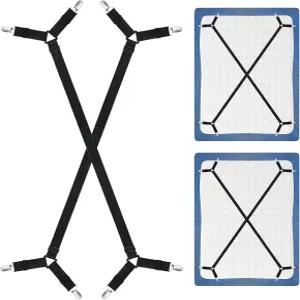 크로린 침대 시트 홀더 스트랩 조절 가능한 패스너 클립 침구 고정 2개/세트 검은색