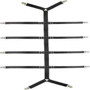 Auivguiv 침대 시트 스트랩 조절 가능한 십자형 클립 멜빵으로 침대를 깔끔하게 유지합니다 (블랙)