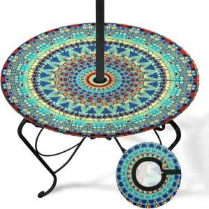 우산 구멍이 있는 브리튼 보헤미안 원형 야외 식탁보 지퍼가 추상 피팅 테이블 커버 탄성이 방수 방풍