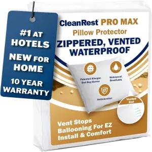클린레스트 프로 맥스 방수 베개 보호기 표준 사이즈 - 지퍼형(1팩) 먼지 진드기 알레르겐 및 침대 벌레