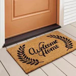 럭스럭스 웰컴 매트 아웃도어 코코 코이어 도어매트 튼튼한 PVC 백킹 포함 - 내추럴 아웃도어/실내 사용에