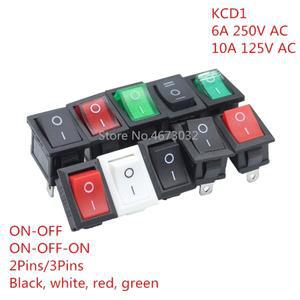 KCD1 2PIin 3Pin 보트 자동차 로커 스위치, 6A10A 250V125V AC 레드 옐로우 그린 블루 블랙 버튼, 최고의