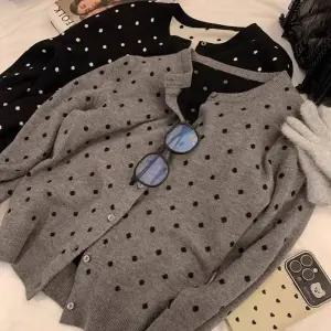 도트가디건 단추가디건 루즈핏 땡땡이가디건 라운드넥