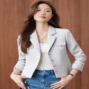 피로달 여자 베이지 코트 쇼트 정장 재킷 상의 봄가을 HO3