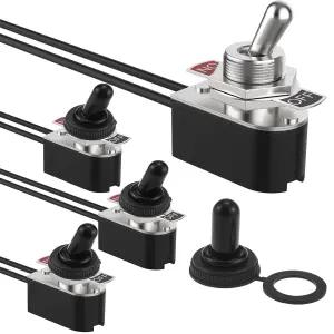 5.1인치 케이블 6A/125V 3A/250V SPST 2핀 온/오프 금속 12V 토글 스위치 방수 부츠 캡 커버가 있는 자동차