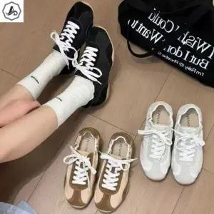 [애슬릿] 키높이 스니커즈 배색 발목 셔링 발편한 단화 5.5cm