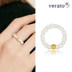 베라토 24K 순금 골드 컷팅 볼 담수진주 반지