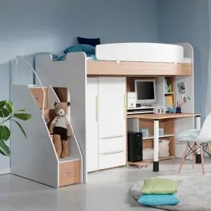 컨셉트 MU-121 E0 수납형 계단 벙커 이층 침대+정면책상+옷장 DF903040