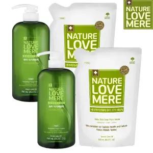 네이쳐러브메레 식기세정제 용기 750ml 2팩 + 액상리필 500ml 2팩