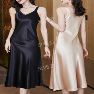 새틴원피스 슬립 실크 L 항공발송 롱 뷔스티에 민소매 드레스 블랙