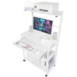 학생 사무용 컴퓨터 책상 강화유리 2단 철제 이동식 테이블