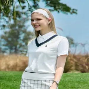 [헤지스 골프 여성] [25SS] HWSW5A213OW 화이트 여성 케이블 홑겹 니트 베스트