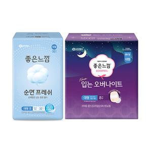 좋은느낌 순면프레쉬 날개형 울트라슬림, 대형, 32매, 1개 + 입오버 대형, 8매, 1개